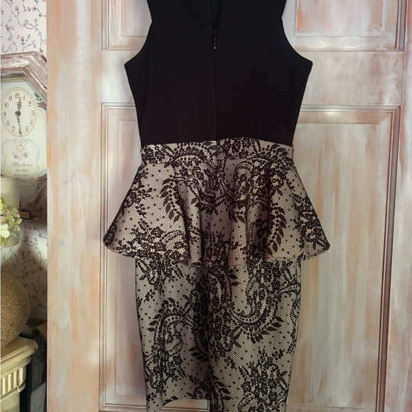 Vintage BeBe Black and Beige Peplum Dress - Picture 2 of 4